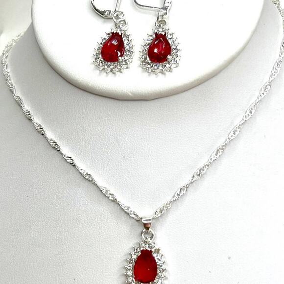 NEW Necklace Earrings Set Ruby Red Rhinestone Fashion Matching Jewelry Lot A15 - Picture 1 of 5